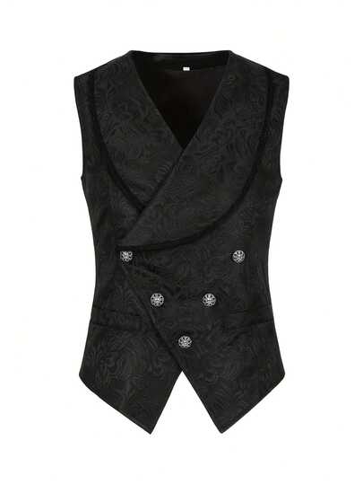 男士纯色双排扣正装马甲