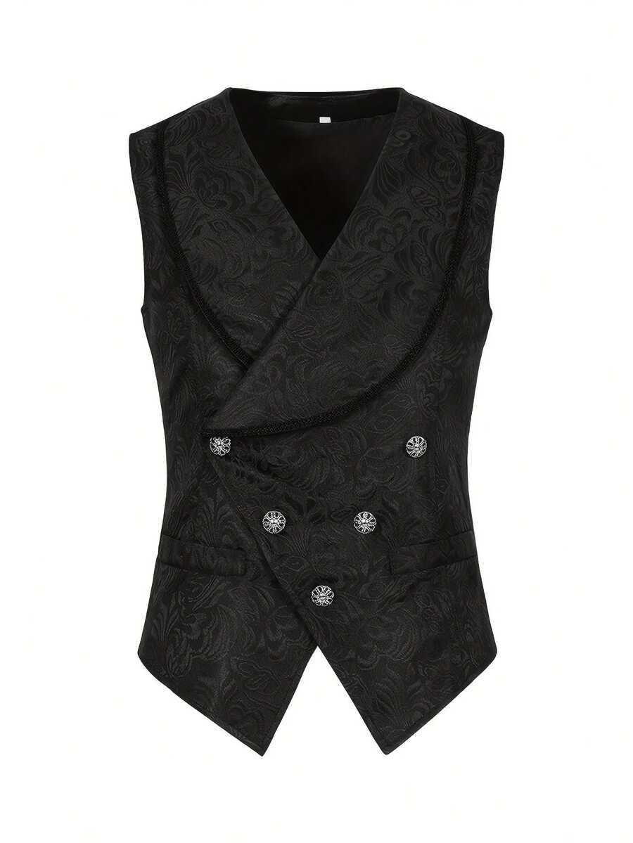 男士纯色双排扣正装马甲 - 黑色 - 查看 1