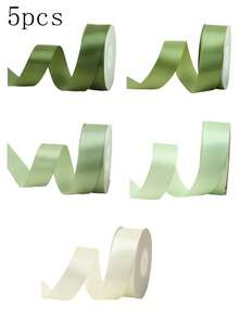 5 Rolls Matcha Green Floral Gift Wrapping Ribbons, Suitable For Wedding Decorations, Bows, Birthday, Valentine's Day Gifts, Cake Baking Packaging, Back To School, Graduation, Birthday, Holiday Party Decorations - Matcha Color - View 6