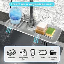 Local Shipping-5°Slope Kitchen Sink Splash Guard-Gray Silicone Faucet Mat Handle Drip Catcher Tray Behind Faucet With Soap Dispenser Hole-1pc Water Clear Gadgets For Sink Accessories 5 By 24inch Long Organizer - Gray - 查看 7