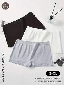 3PCS Women's Mid-Rise Seamless Safety Pants, Basic House Boxer Briefs - Multicolor - View 1