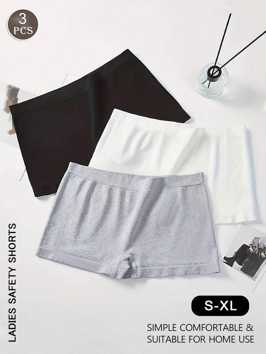 3PCS Women's Mid-Rise Seamless Safety Pants, Basic House Boxer Briefs - Multicolor - View 1