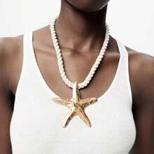 1pc Bohemian Style Simple Starfish Shaped Alloy Necklace For Women Elegant Chunky Rope Choker Necklace Jewelry
