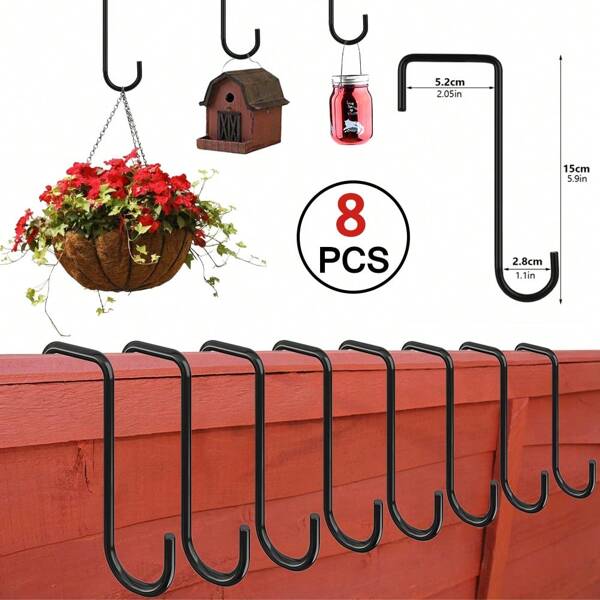 8 Pack Fence Hanging Pot Basket Planter Hooks Garden Flowerpot Hangers Bracket Metal
