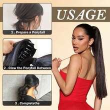 Synthetic 24Inch Long Straight Ponytail Extensions Claw Clip On Pony Tail Hair Piece For Women Add Volume And Style To Your Hair Halloween - Multicolor - View 8