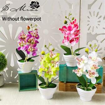 1 Artificial Orchid Potted Plant - Realistic Artificial Flowers Of Pink, Purple, Yellow, Green, Lavender, For Living Room, Dining Table, Entrance, And Newlywed Home Decoration