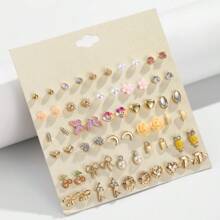 1 set de 30 pares de pendientes de moda para mujeres, fabricados en aleación de zinc con diseños de mariposa, corazón y otros broches de acero inoxidable sin chapado, hipoalergénicos, adecuados para uso diario y vacaciones, diseñados especialmente para mujeres