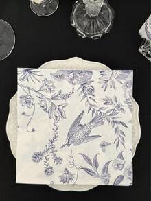 20/40 pezzi Tovaglioli monouso vintage con stampa floreale blu e uccelli, decorazioni per matrimoni, 3 strati spessi, 33x33cm, forniture per ristoranti e hotel, adatti per San Valentino, matrimoni, compleanni, anniversari, decorazioni per feste, forniture per feste - Blu retrò - Visualizzare 5