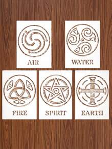 5pcs Celtic Elements Template Set - Air, Water, Earth, Fire, Soul | Reusable A5 Size, Suitable For Wood, Canvas, Fabric, Etc. | DIY Crafts, Art Projects, Home Decoration Templates, School Supplies,Back To School