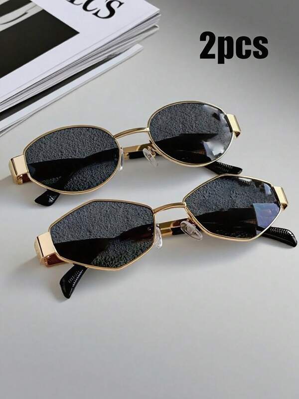 1/2 Perechi Ochelari de vedere geometrici ovali Y2K la modă de vară, ochelari unisex cu ramă metalică retro, potriviți pentru naveta zilnică, plajă, vacanță, fotografie stradală, stil