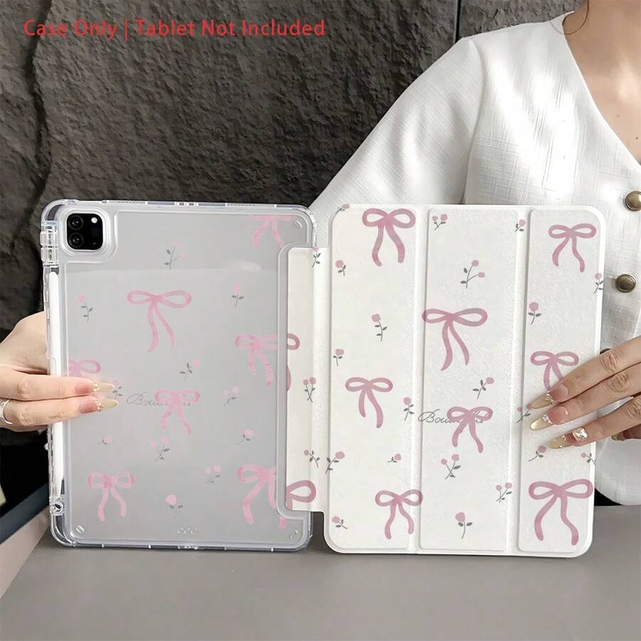 Bow-Knot 1 件粉色蝴蝶结和花卉图案 - 甜美精致的保护性对开平板电脑保护套，带笔架，兼容 iPad 10.9/10.2/ Air 5th Gen/Pro11/10th/9.7/Air 2/iPad（7th Gen）/ iPad（8th Gen）/ iPad Air 4/5/iPad Pro 11/iPad 10th 代 10.9 英寸 2022 智能保护套/iPad Air 13(M3 2025)/iPad Air 11(M3 2025)/iPad Air 11(M3 2025)/iPad 11(A16 2025)，自动睡眠/唤醒功能/时尚平板电脑配件