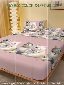 2/3 Pcs Printed Fitted Sheet Set, Bedding, Bed Sheet Set, Halloween Decor, Fall Decor, Soft And Comfortable Bedding, Room Decor, Christmas Decoration, Skin-Friendly Bed Cover Set For All Season, Halloween Gift, Mattress Protector For Bedroom, Fits For Twin Full King Queen Size Bed, 1 Fitted Sheet And 2 Pillowcases, Machine Washable