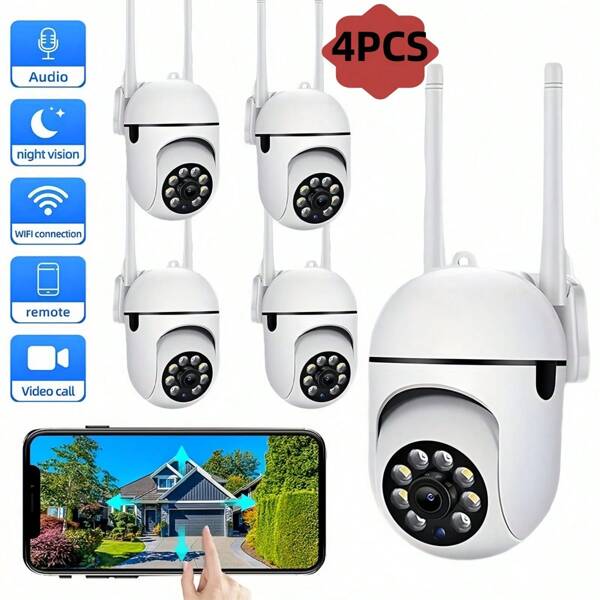4pcs/1PC 1080P High-Definition Two-Way Audio Wireless Smart Security Camera, 2.4G Wireless WiFi Pet Watch Device, Smart Home Security Camera, 360° Panoramic View, Ultra-High-Definition Video, Color Night Vision Function, Remote Control Via Mobile App, With Motion Tracking Function, Indoor/Outdoor Security Camera, Modern Security Camera, Baby Watch Device, Safeguarding The Safety Of Your Family
