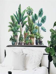 1pc Green Plant Turtle Back Leaf Potted Plant Bedroom Living Room Home Decoration Wall Sticker Window Sticker Glass Sticker Mural House Decoration Sticker Self-Adhesive