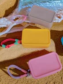 1 pieza Bolsa de cosméticos impermeable de gran capacidad de silicona con asa de transporte, bolso de playa para mujeres, organizador versátil de viaje para maquillaje, joyas y accesorios