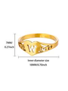 1PC Fashion Hollow Initial Letter Heart Rings For Women Gold Color Stainless Steel A-Z Letter Ring Aesthetic Wedding Jewelry Gift - Yellow Gold - View 61