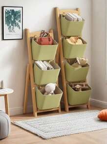 天然木质圣诞储物架套装，配有布艺手提箱 - 可堆叠玩具和礼品收纳架，适合客厅、卧室、宿舍的农舍家居装饰（易于组装）