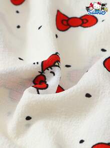 官方授权 2 件套女士迷你圆点 Sanrio Hello Kitty Polo 领短袖纽扣口袋上衣和蝴蝶结裤睡衣、家居服、春夏