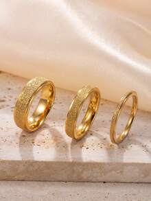 3 件套哑光金不锈钢情侣戒指，适合日常佩戴的纯色戒指，适合日常搭配和情人节礼物 - 3件金黃色 - 查看 2