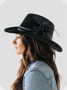 1pc Women's Western Cowboy Hat With Lace Trim Embroidery Suitable For Outdoor Travel Hat Suitable For Outdoor Travel Hat Unisex