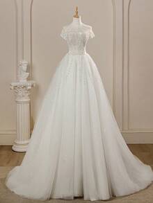 Vintage Spitze Hohlmuster Abendkleid, Palast-Stil Hochzeitskleid