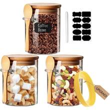 Tarros de vidrio con tapa hermética y cuchara, recipientes de vidrio para almacenamiento de alimentos, recipientes de avena con tapas, tarros decorativos de cocina para azúcar, especias, 530 ml (3pcs) - 750 ml - Ver 1