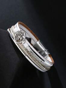 Bracelet de manchette style bohème en PU avec arbre de vie en cristal, convient pour les tenues de femme