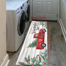 1 buc Covor Decorativ de Alergător de Toamnă cu Camion Retro de Crăciun, Covor de Alergător Antiderapant cu Pitici de Crăciun, Covor de Bucătărie Lavabil cu Fermieri, Folosit pentru Coridoare, Spălătorii, Pasaje de Verandă, Preșuri de Toamnă.