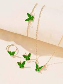 1 套白色蝴蝶珐琅项链，精致简约百搭时尚高端颈链，优雅珠宝套装 - 蝴蝶套裝 - 查看 6