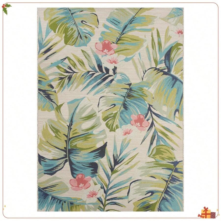 5'x7' Woven Tropical Oasis Outdoor Rug - Multicolor - View 1
