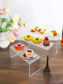 1Set 3/5 Pcs Acrylic Display Stands, Stackable Clear Acrylic Shelves- Display Shelf Riser For Collectibles, Figurine, Gemstone, Curio,Cupcake, Toys. Organize, Decor - Clear - View 4