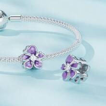 WOSTU 1 pièce Pendentif fleur de lotus en argent sterling 925 Élégante perle de charme de fleur violette avec procédé d'émail pour femme Bracelet DIY Bijoux de fête Cadeau