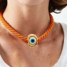 2025 Boho Thick Rope Exaggerated Necklace Plump Peach Green Evil Eye Pendant Necklace For Women New Jewelry Accessories Collar