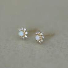 1 par de elegantes pendientes tipo botón de plata de ley 925 con efecto de ópalo, regalo de joyería para mujer, para fiestas