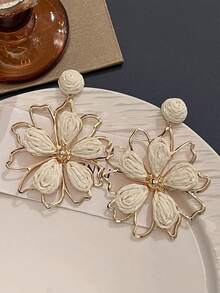 时尚栀子花耳环，艺术编织花卉耳环，金属花瓣形，简约时尚耳饰 - 花 - 查看 6