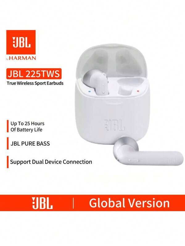 JBL TUNE 225TWS True Wireless Bluetooth 5.0 oordopjes - Pure basgeluidskwaliteit, tot 25 uur batterijduur met oplaadcase, geschikt voor spraakassistent, comfortabele, veilige pasvorm, IPX4 water- en zweetbestendig voor sport, sportschool en reizen - Diverse kleuren (zwart/wit/blauw)