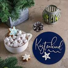 1/6圆形字母图案木质杯垫，艺术桌面摆件，适用于家居装饰、办公室、厨房、餐厅、咖啡厅桌面保护，是艺术爱好者的最爱礼物