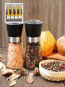1pc Adjustable Ceramic Core Pepper & Sea Salt Grinder Set - Manual Spice Grinder, Seasoning Shaker Bottle, Suitable For Outdoor Camping, Tent Travel, Hiking, Barbecue And Home Kitchen - Battery-Free Portable Glass Kitchen Tool, Random Color