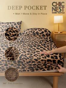 1 Stück braune klassische Leoparden-Muster Spannbettlaken, Baum Zweige Matratzenschoner, Valentinstag Matratzenbezug für Bett, Betttuch, weich und atmungsaktiv, für alle Bettgrößen - Twin, Full, King, Queen, Tiefe Tasche bis zu 29,8 cm, Schul-Schlafsaal Bettwäsche