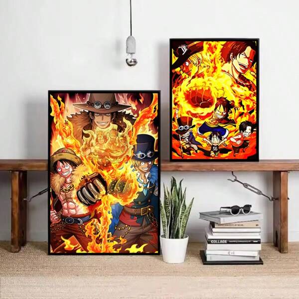 ONE PIECE 2Pcs Classic Anime Figure One Piece Canvas Painting Ace Poster Print Mural Picture Wall Art Children Room Home Decor Paintings Frameless