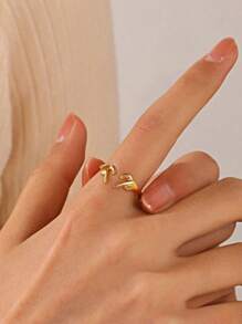 1 pieza Anillo con forma de corazón minimalista de acero inoxidable 304 dorado, anillo de pareja, anillo de presión de aceite, adecuado para uso diario de la mujer, estilo