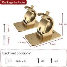 4PCS No Drill Curtain Rod Brackets, Gold Plastic, Self-Adhesive & Screw Mount, Holds Up To 20 Pounds, Suitable For Rods Up To 1.57 Inch Diameter - Gold - View 2