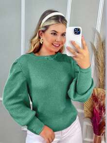 Blusa De Frio Casaquinho Suéter Tricô Manga Bufante Princesa - Verde Menta - Visão 3