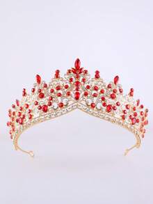 1pc Elegant Sparkling Teardrop Rhinestone Alloy Bridal Crown, Suitable For Women's Party & Birthday Wear