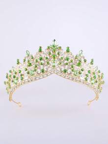 1pc Elegant Sparkling Teardrop Rhinestone Alloy Bridal Crown, Suitable For Women's Party & Birthday Wear