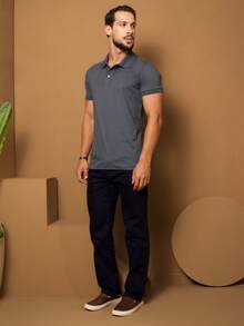 Men's Polo Shirt Premium Cotton Basic Plain Shirt Summer Men's Shirts - Màu xám đen - Xem 2