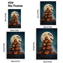 1 Piece, Halloween Pumpkin Pile With Different Expressions, Background With Moon And Bats, Retro Frameless Art Decoration Painting, Printed Poster Mural, Waterproof Canvas, Suitable For Home, Office, Bedroom, Living Room, Study, Bathroom, Bar, Mural And Home Decoration, Is An Ideal Holiday Gift