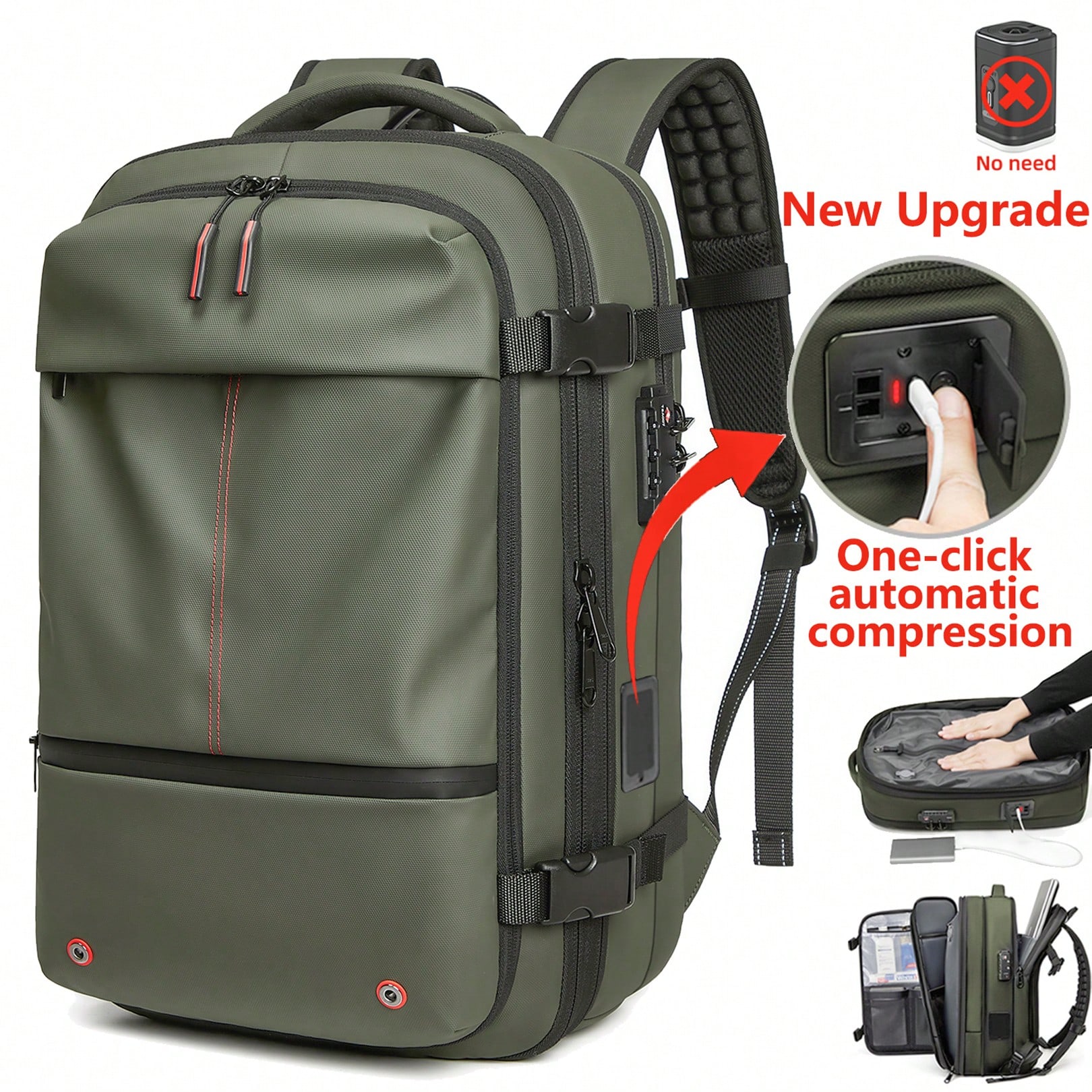 Sea Choice Vacpack Backpack One-Click Automatic Compression Backpack TSA Lock Laptop Backpack Water-Resistant Space Saver Backpack New Upgraded Version