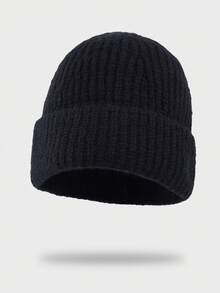 1pc Cuffed Knit Beanie Hat, Simple Solid Color Loose Fit Unisex Warm Ear Protection Cap For Autumn/Winter - Plain Wool Hat - View 25
