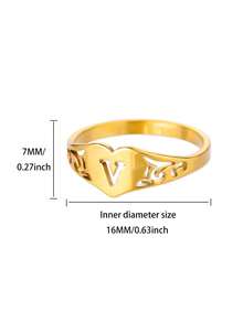 1PC Fashion Hollow Initial Letter Heart Rings For Women Gold Color Stainless Steel A-Z Letter Ring Aesthetic Wedding Jewelry Gift - Yellow Gold - View 57